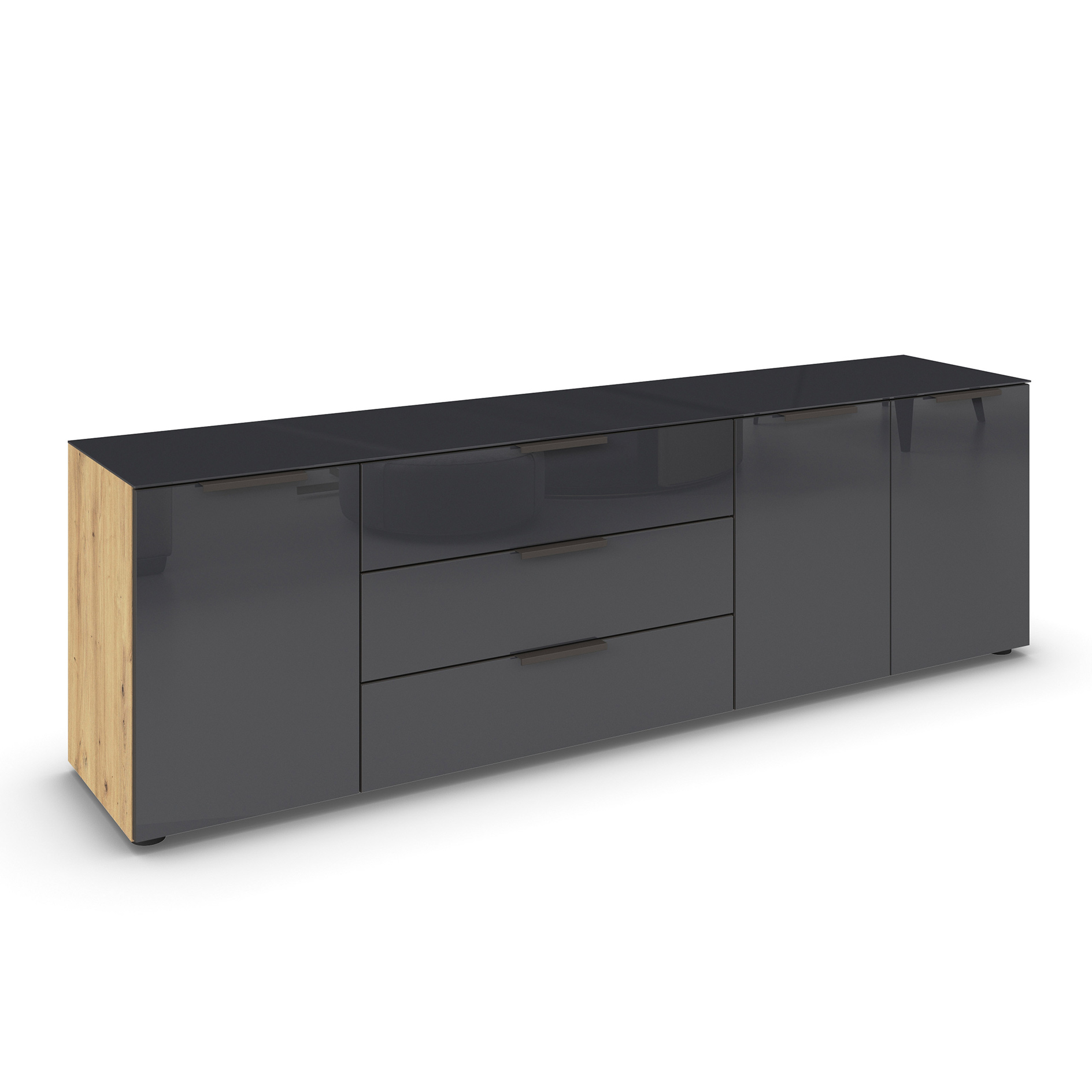 Lowboard - Artisan Eiche - Glas basalt - 199 cm