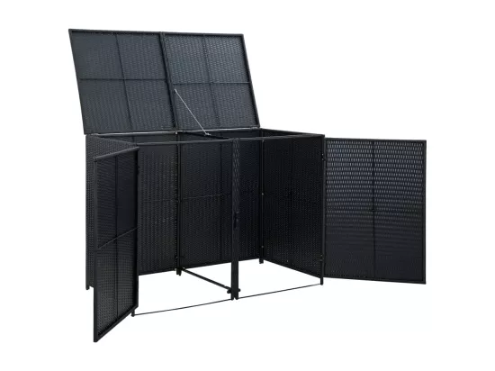 Abris pour poubelle double Résine tressée Noir 148x80x111