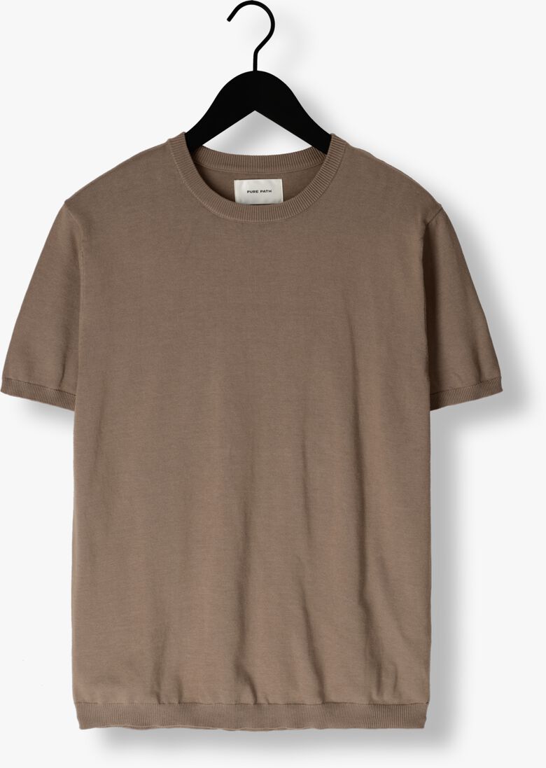 PURE PATH taupe pure path t-shirt knitted shortsleeve with chest print