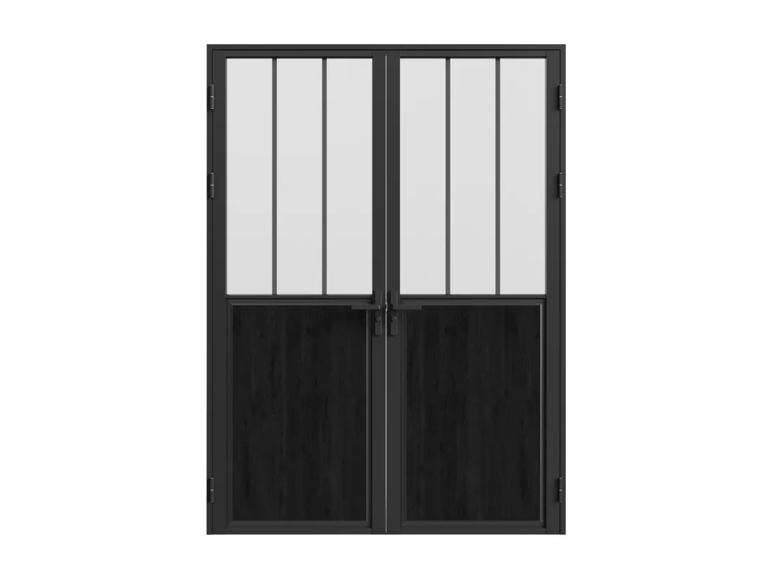 Bloc porte réversible à deux battants en aluminium et verre trempé dépoli style atelier - 2 x H204 x L93 cm - Noir - ERMELO