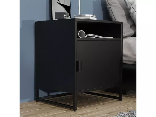 VCM Métal Table de nuit Table d'appoint Porte pivotante Console Table de nuit Flokas L (Noir)
