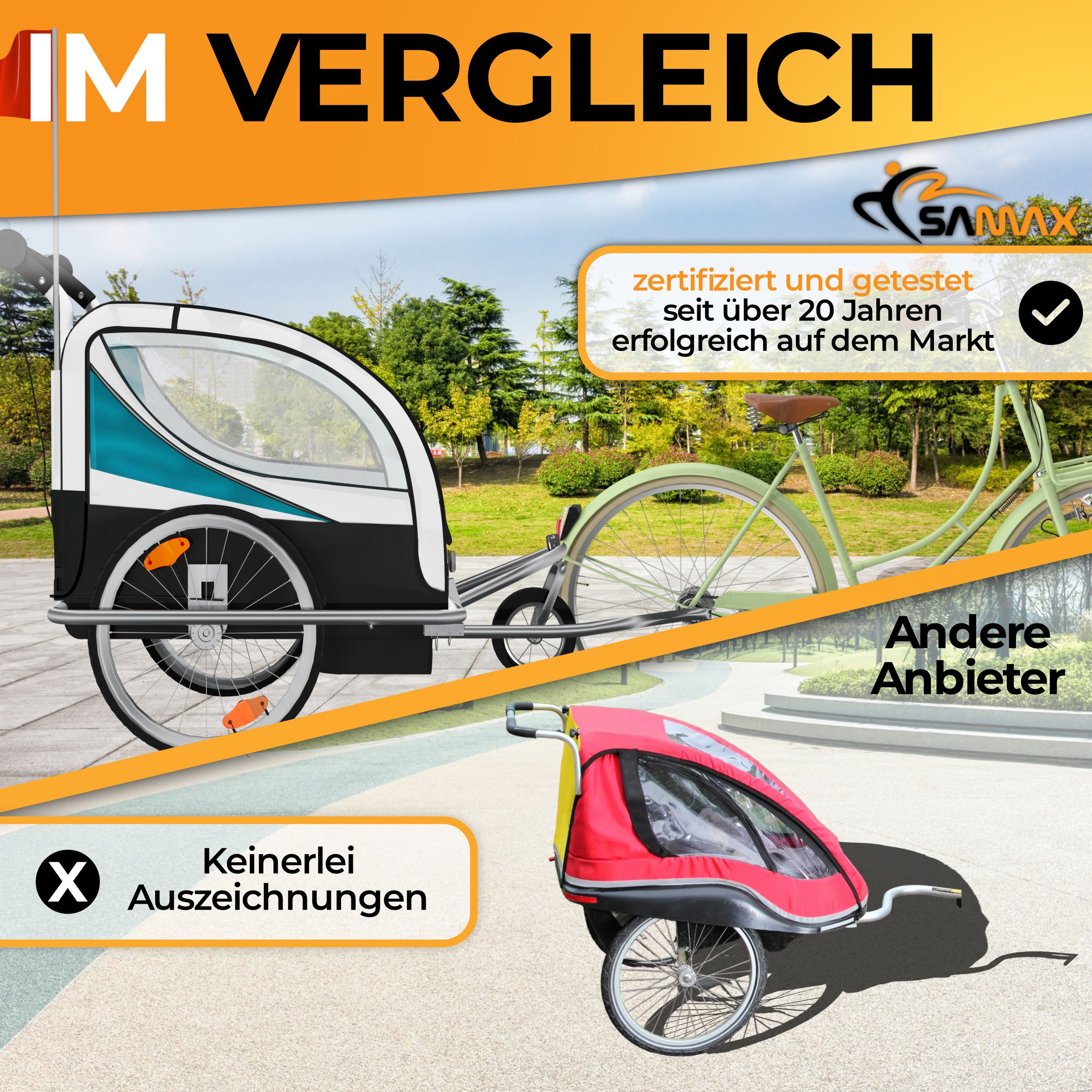 SAMAX 360° drehbarer Fahrradanhänger 2in1 Jogger - in Blau - Silver Frame