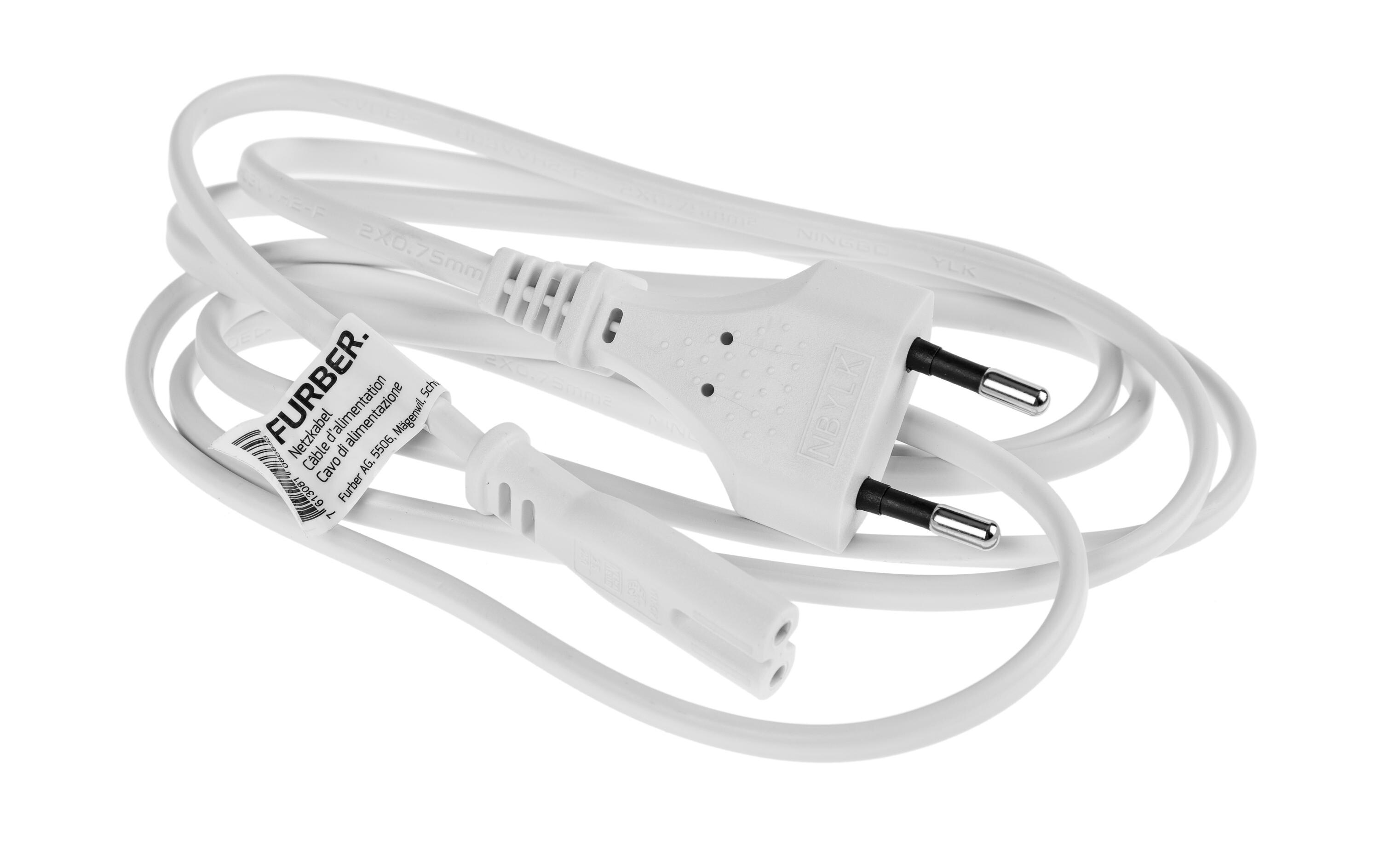 Netzkabel C7-T26 1.8 m WeissStromkabel 220 V, H03 VVH2-F 2 x 0.75