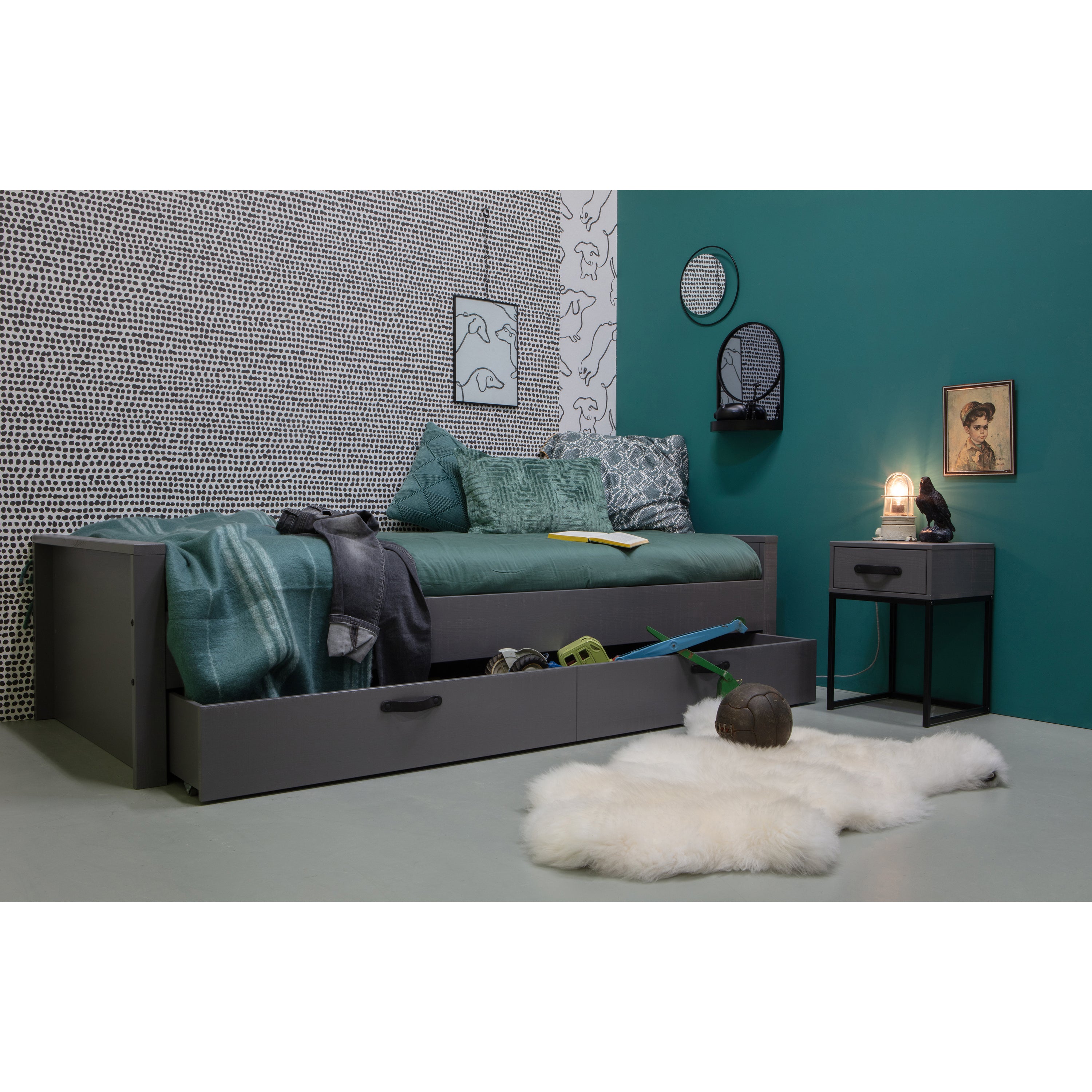 WOOOD Morris Bed Incl. Bedlade|Lattenrol - Grenen - Leem - 90x200