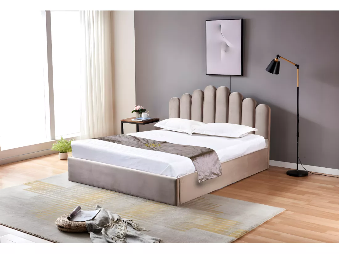 Lit coffre 2 places 140x190 cm doha velours moka