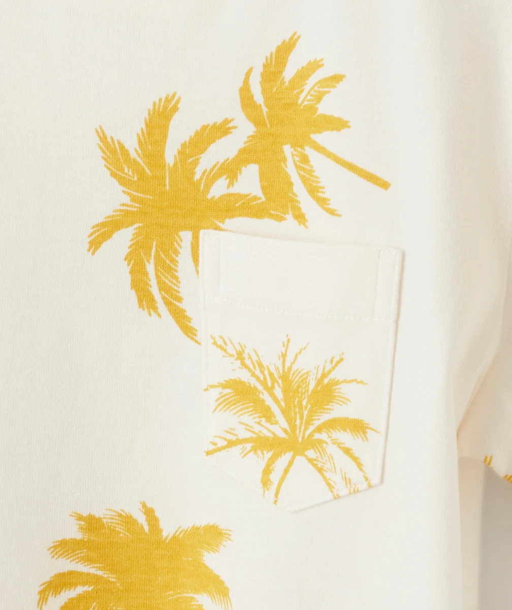 t-shirt manches courtes garçon en coton bio écru thème palmiers