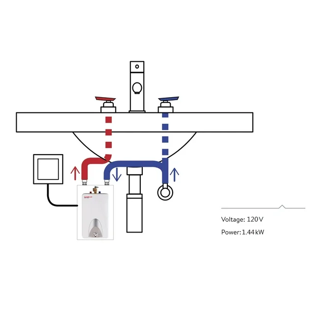 Aquecedor de água elétrico Camplux ME40N de 4 galões com mini tanque e plugue, 120 V