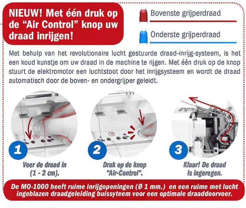 Juki MO-1000 - Lockmachine - Inrijgen op Lucht - Professioneel