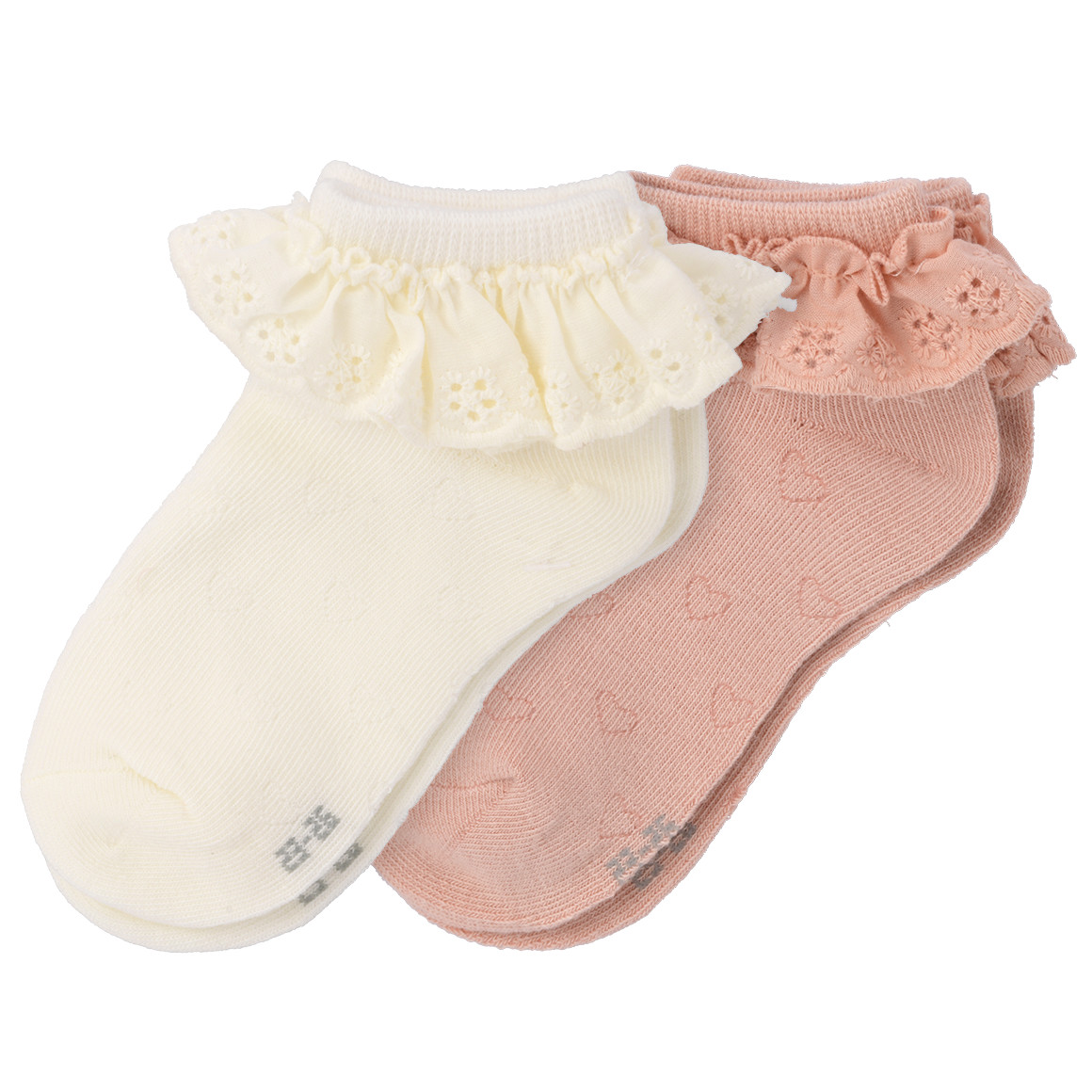Topolino 2 Paar Mädchen Sneaker-Socken mit Rüschen cremeweiss / altrosa