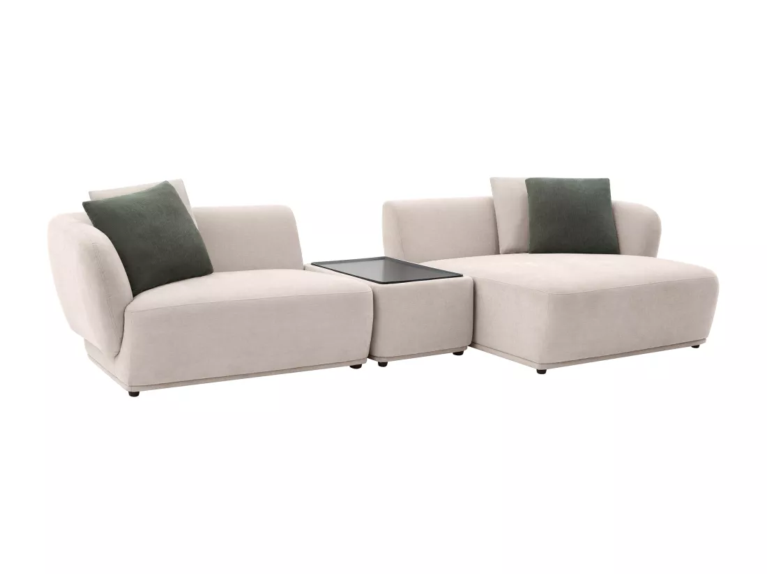 Canapé d'angle droit modulable avec tablette en tissu beige RANASO