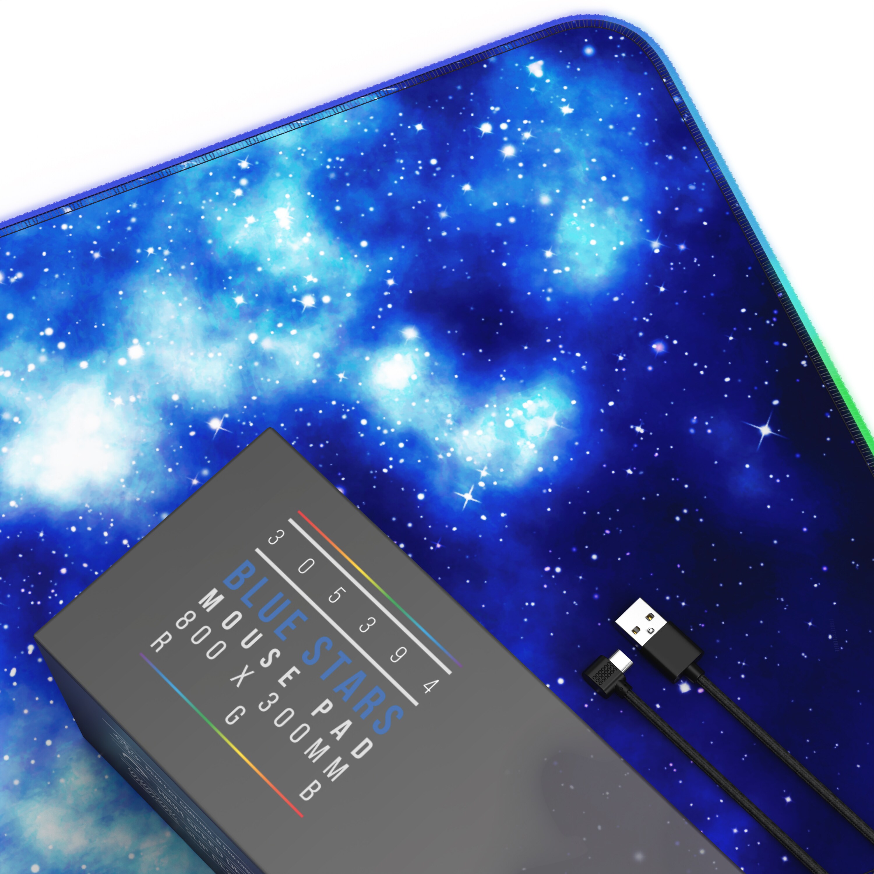 Titanwolf RGB Gaming Mauspad, Mousepad XL 800 x 300mm verbessert Präzision & Geschwindigkeit, Blaue Sterne