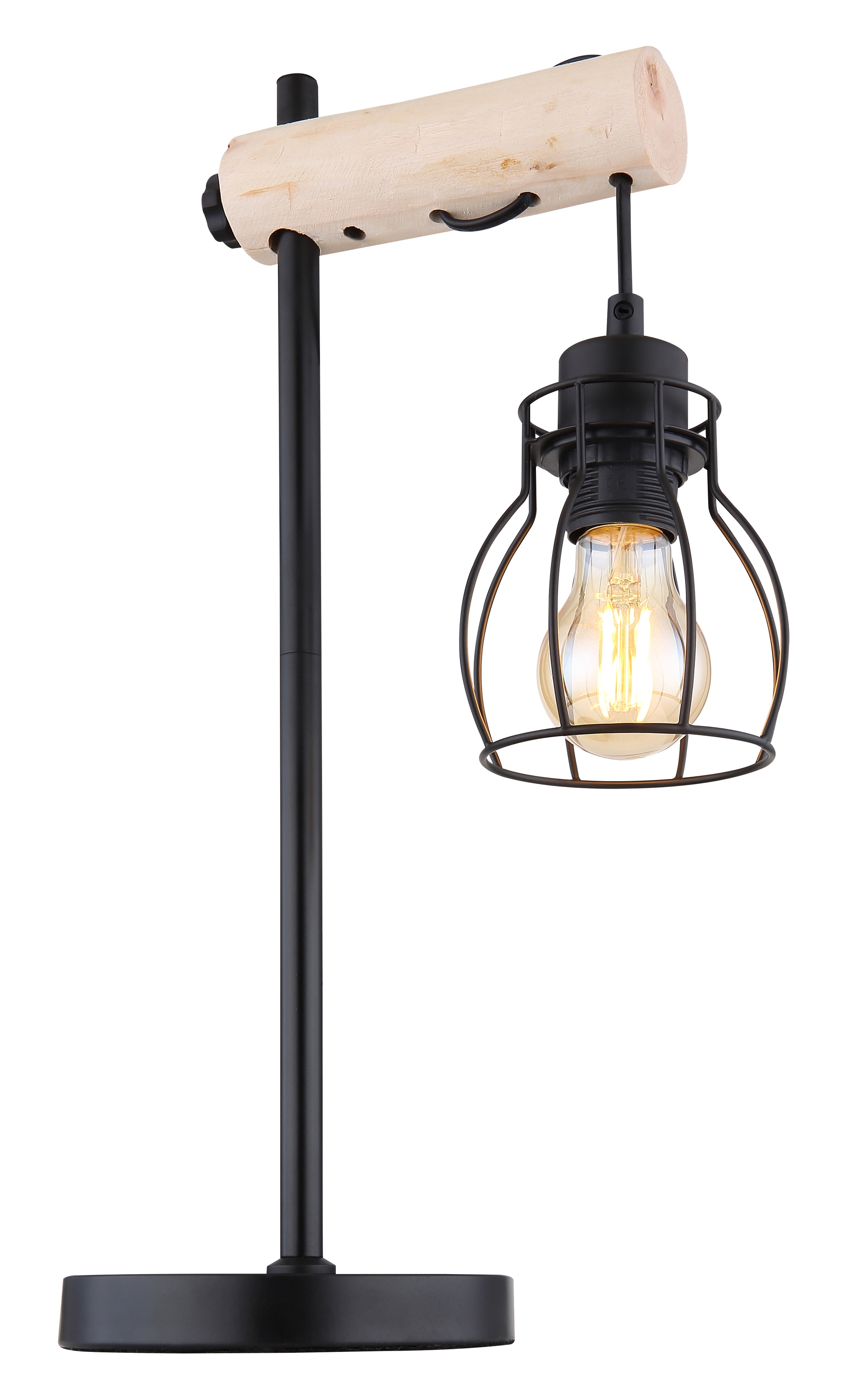 GLOBO Retrofit Tischlampe MINA II schwarz /Holz naturfarbig