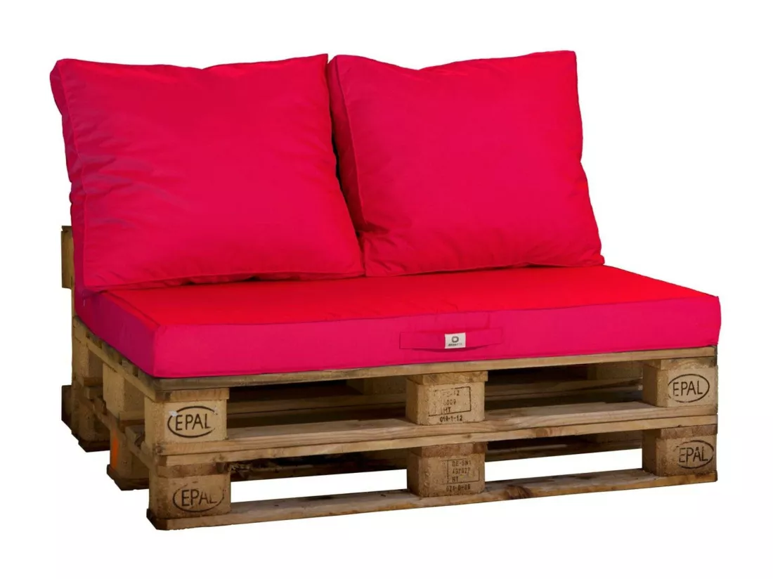 Lot matelas pour palette déhoussable avec assise de 120x80x10cm et dossier Rouge Piment