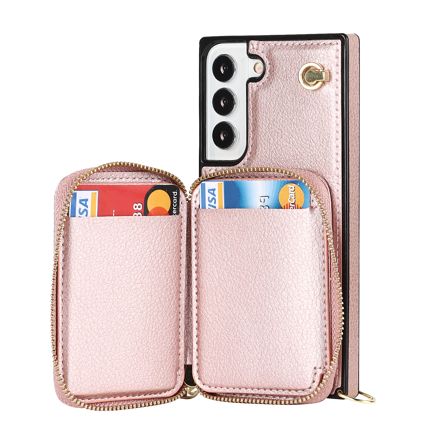 Samsung Galaxy S22 5G Necklace Leder Schutz Hülle mit Kartenfächer   Handykette (140cm) - Roségold