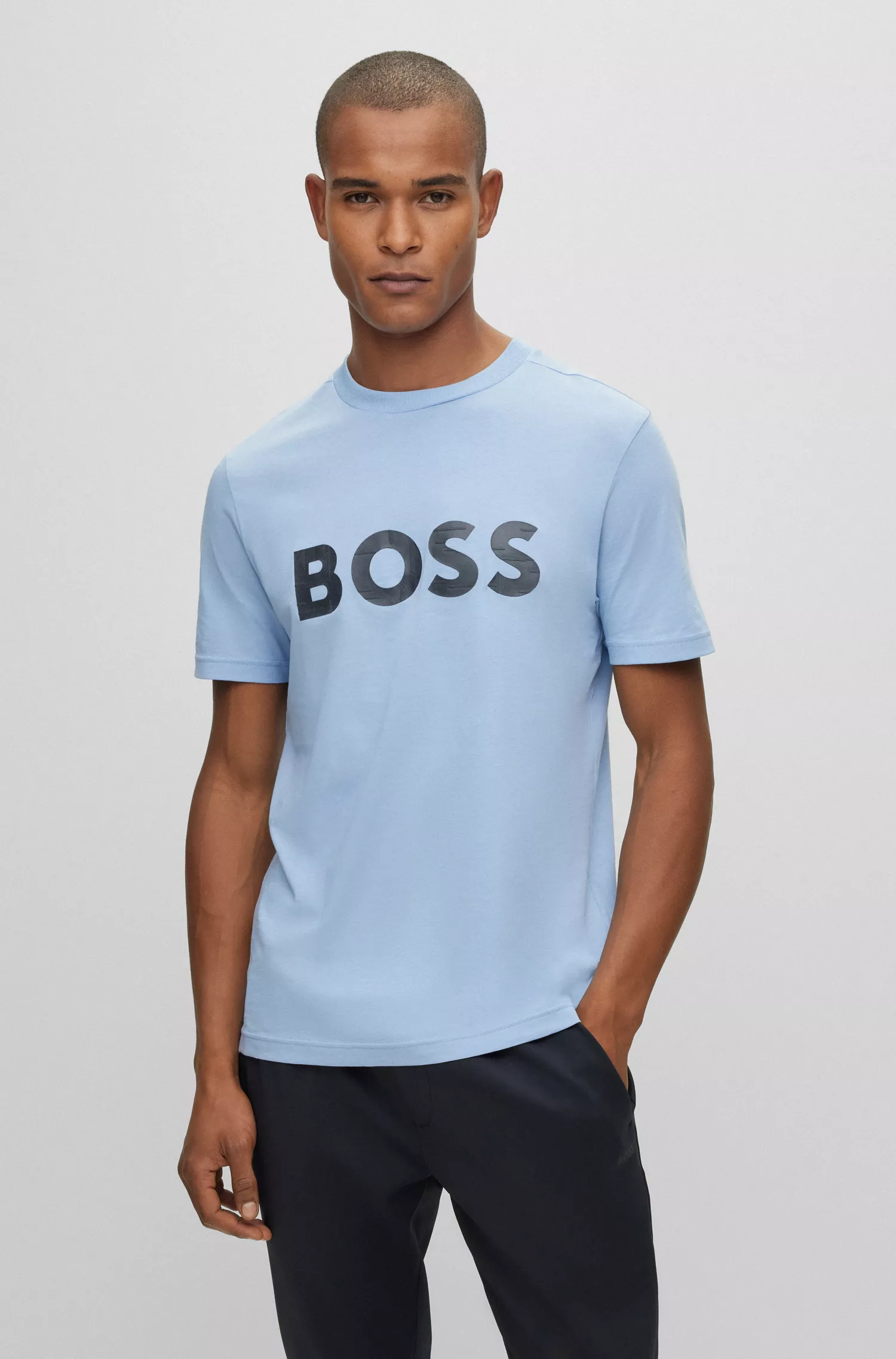 Camiseta BOSS em malha de algodão com estampa do logo em contraste verde