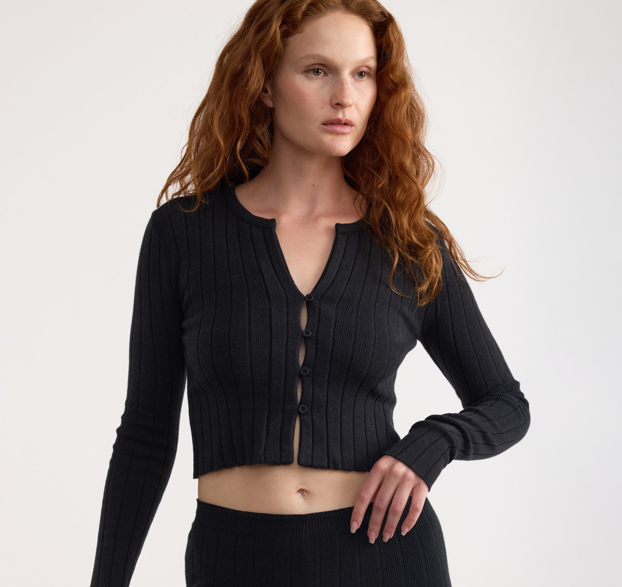 COTTON<br>Soft Knit Rib Crop Cardigan