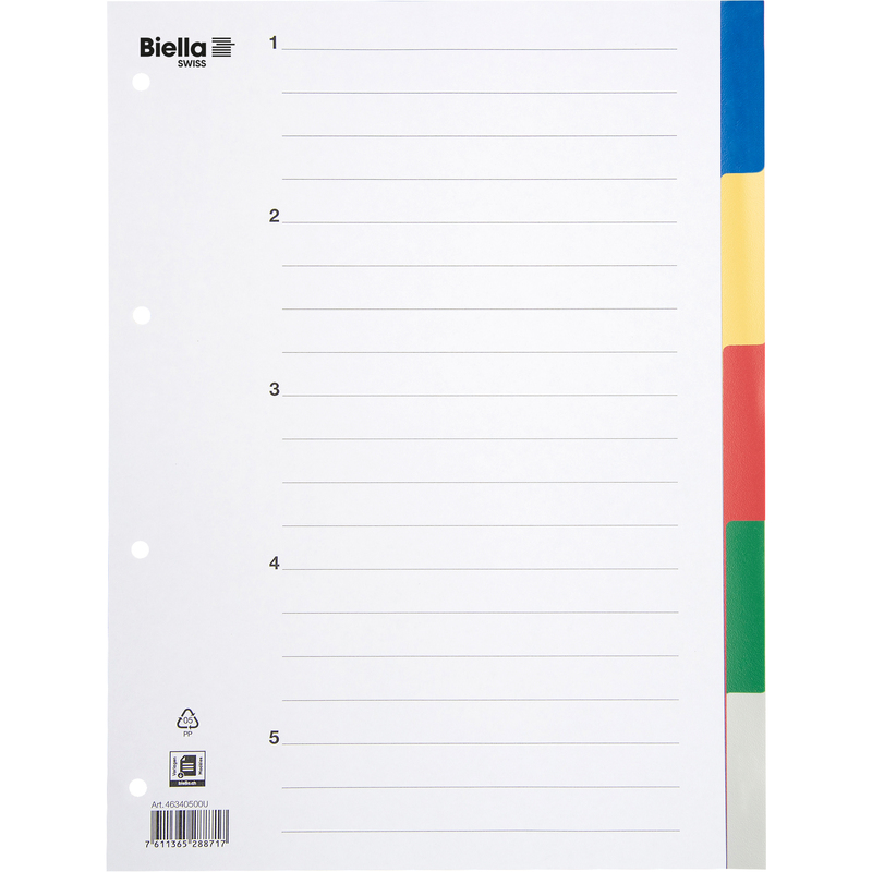 Biella Register, bunt, A4, 5-teilig