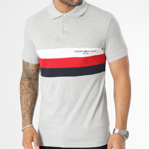 Polo Manches Courtes Chest Colourblock Slim 0766 Gris Chiné