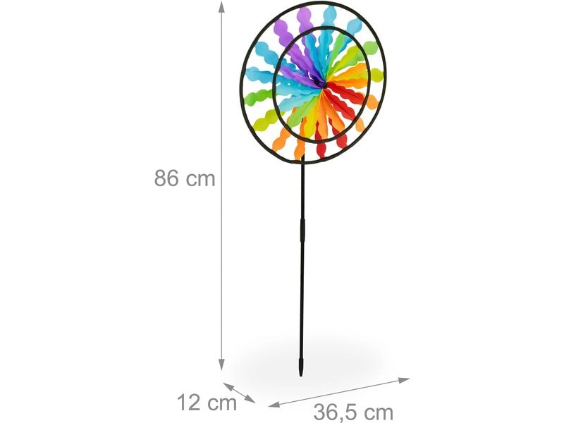 relaxdays Windrad Regenbogen 2er Set 86 cm Regenbogenrad