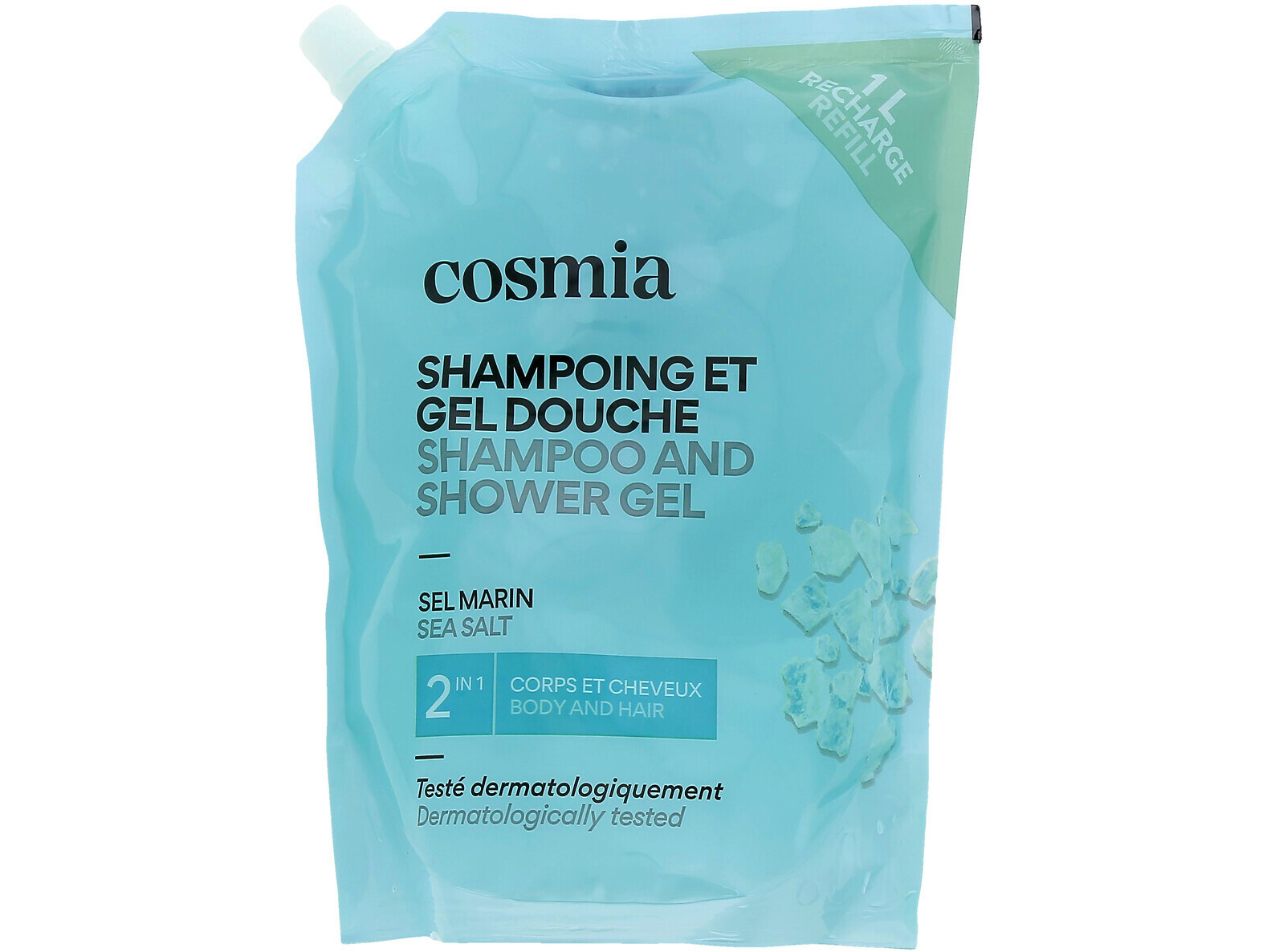 GEL DE BANHO COSMIA RECARGA 2EM1 SAL MARINHO 1L
