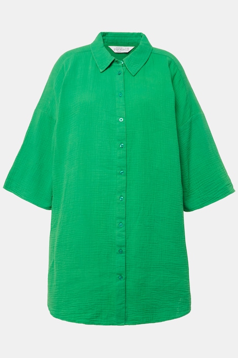 Long-Musselinhemd, oversized, Hemdkragen, Halbarm