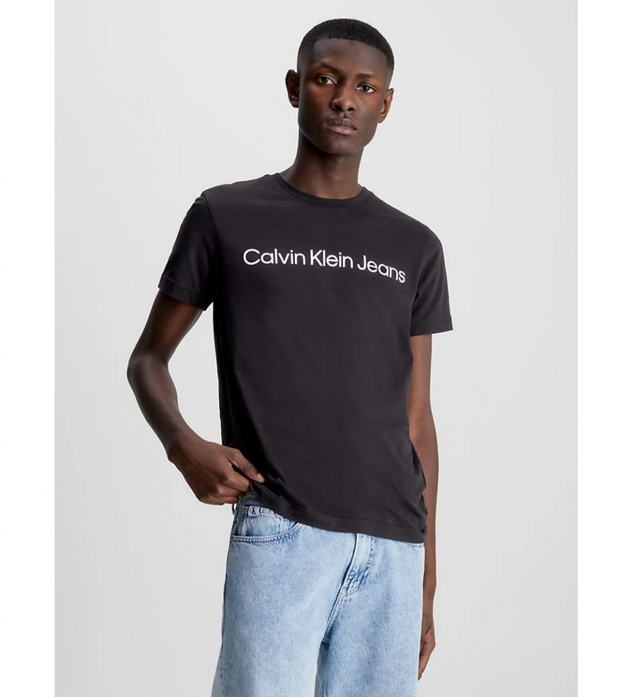 Camiseta Calvin Klein Jeans Slim de algodão orgânico com logo preto
