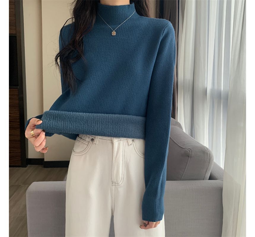 PINPI - Lange mouwen, geribbelde top met effen fleecevoering en mockneck