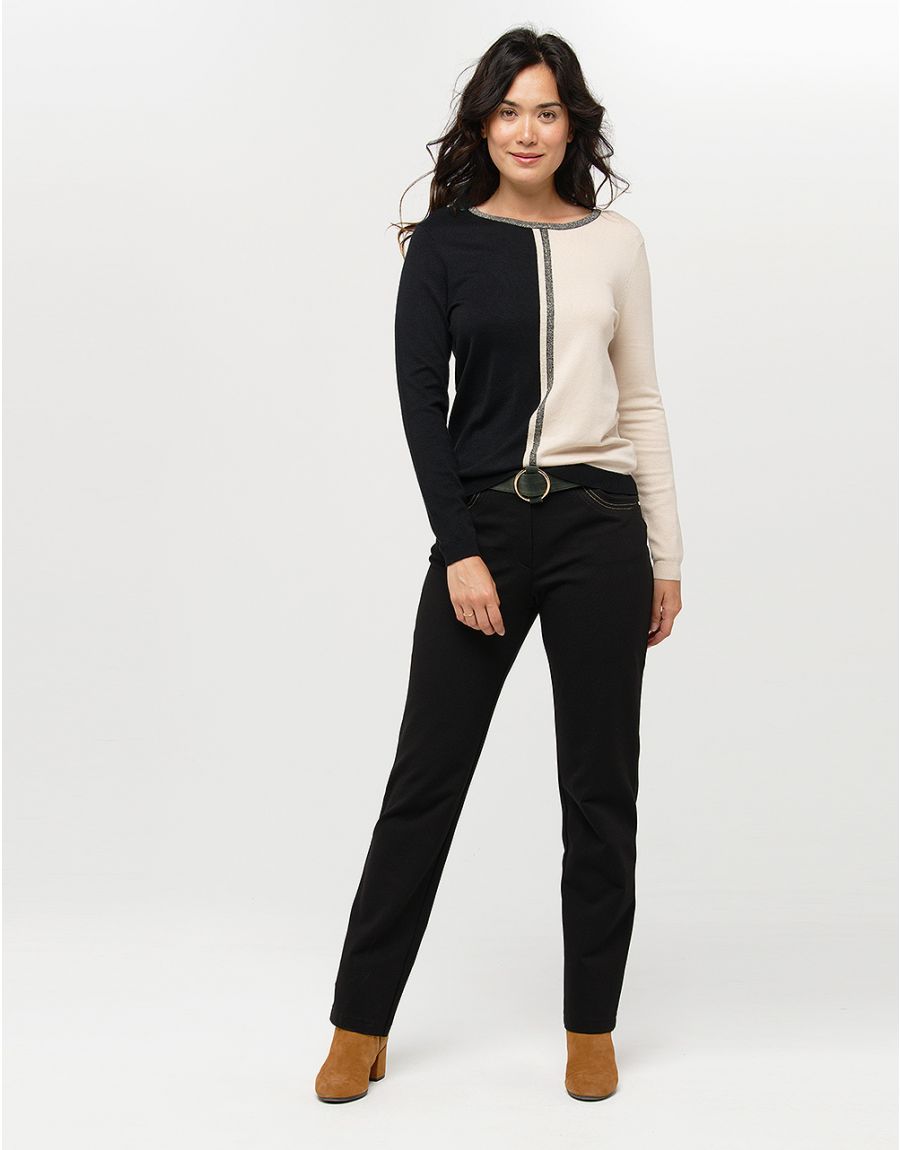 Pull fin noir et beige