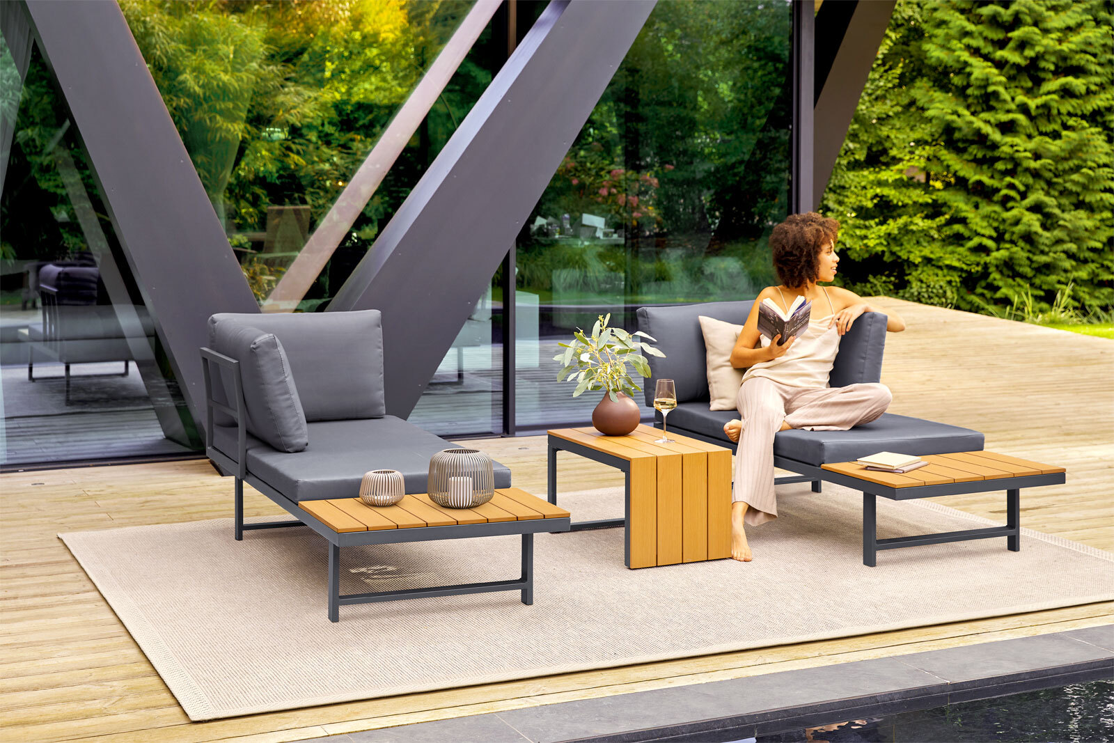 Garden FLAIR Loungemöbel Set BASEL A 3-teilig grau /braun