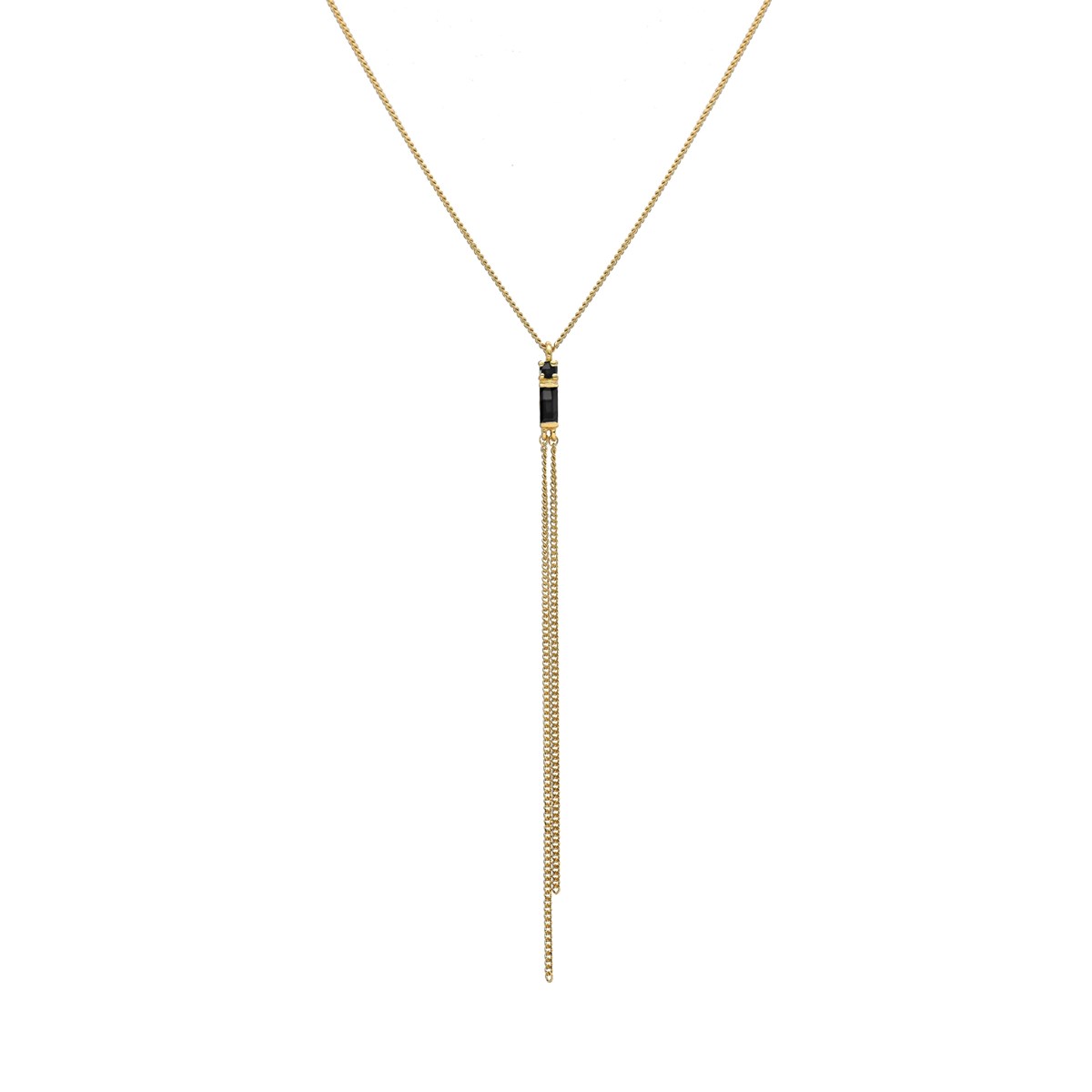 Collier Cravate Argent Doré Doubles Chaînes Pierre Spinelle Noire