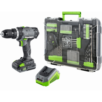 LUX 20V accuboormachine   2,0Ah accu   lader   koffer met accessoires