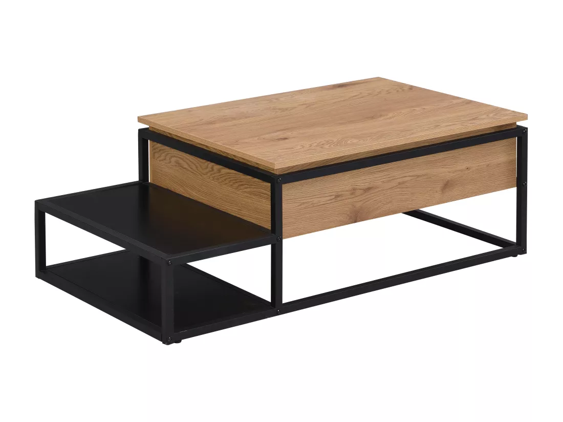 Table basse avec plateau relevable en MDF et métal - Naturel et noir - LUTESA