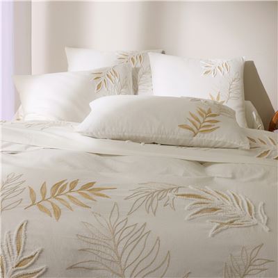 Linge de lit coton lavé, brodé et tufté