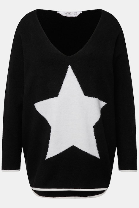 Pullover, oversized, Sterne, V-Ausschnitt, Langarm