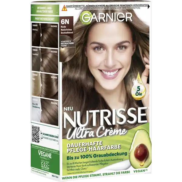 Ultra Crème Dauerhafte Pflege-Haarfarbe 6N Nude Natürliches Dunkelblond