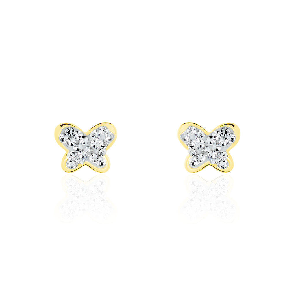 Boucles D'oreilles Puces Or Jaune Cercis Strass