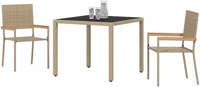 Eleganz Gartensitzgruppe 3-teilig Beige Poly-Rattan - Gartenmöbel Set für Terrasse & Balkon - Wetterfest & Pflegeleicht - Gemütliche Outdoor-Essgruppe
