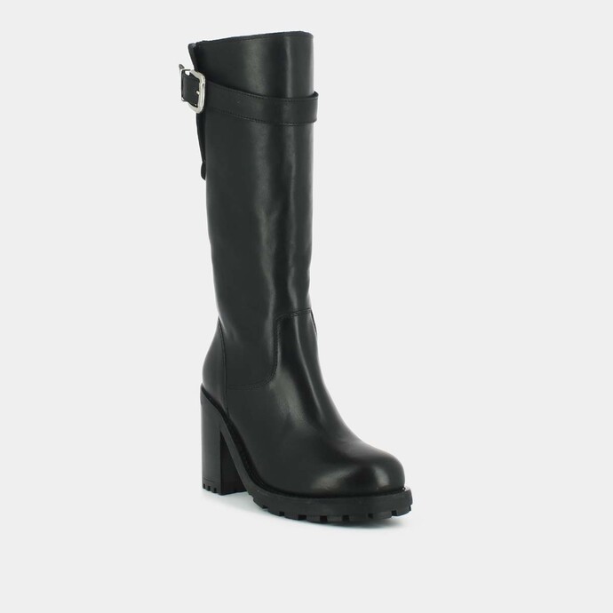 Bottines à talons et boucles latérales  en cuir noir