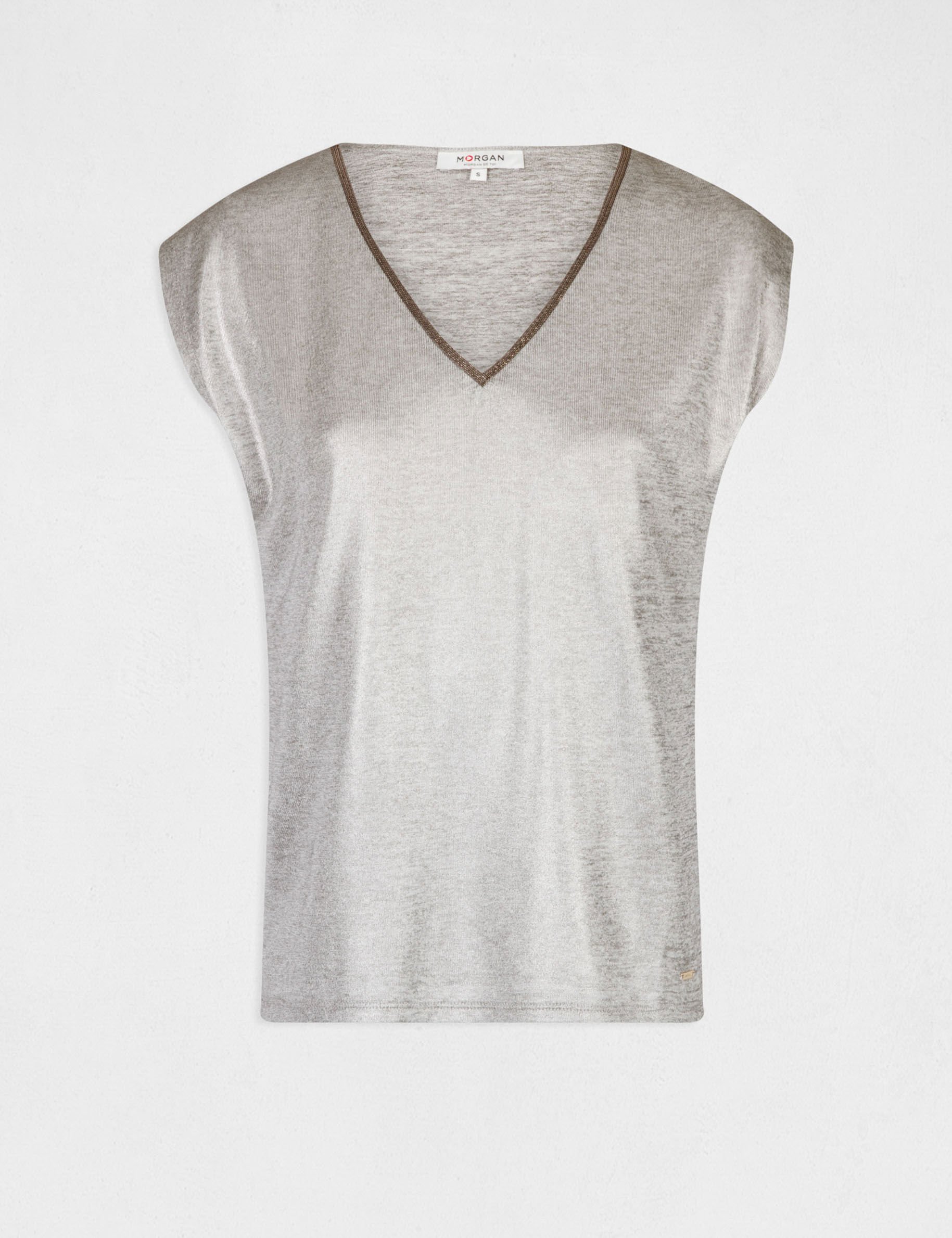 T-shirt manches courtes métallisé argente femme - argente