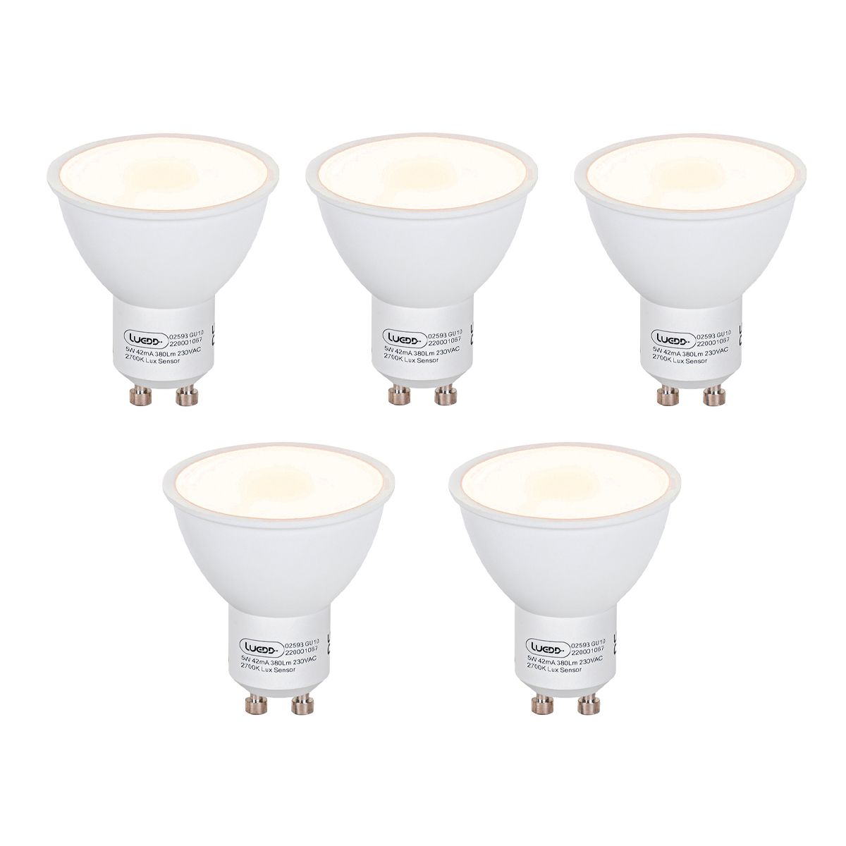 Set van 5 GU10 LED lamp schemersensor 5W 380 lm 2700K