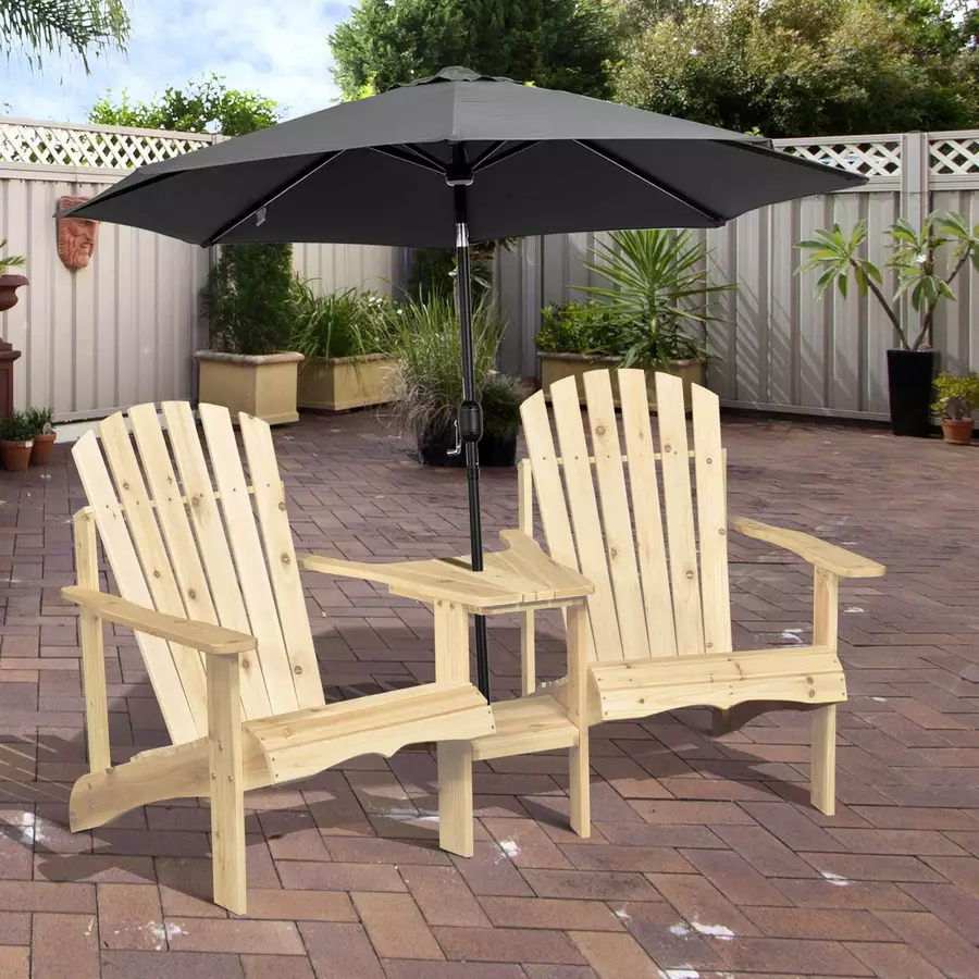 Outsunny Gartenbank mit Tisch und Schirmloch naturholz