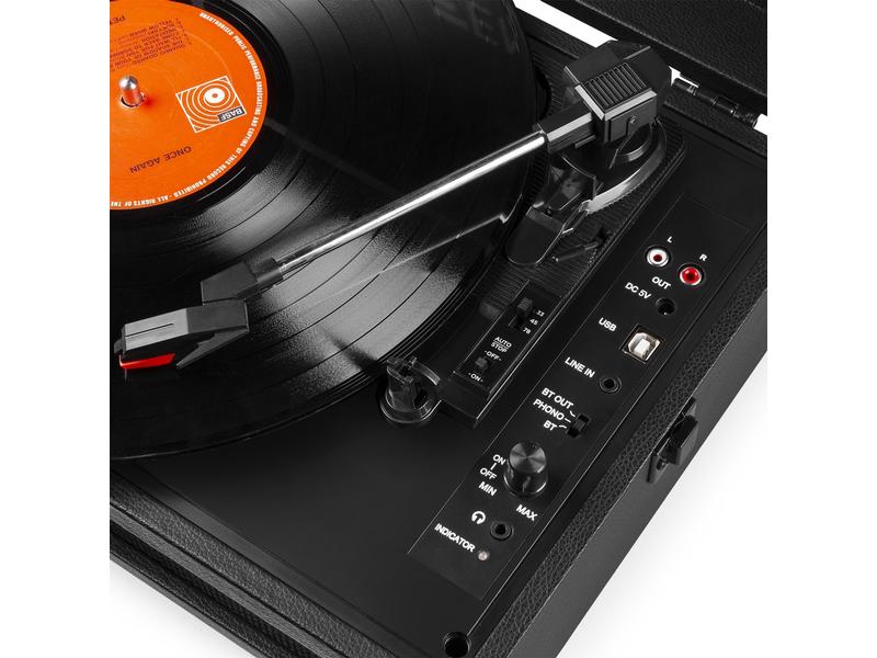 Fenton Plattenspieler mit Bluetooth RP118B Schwarz Hochwertiger Plattenspieler im Kofferdesign