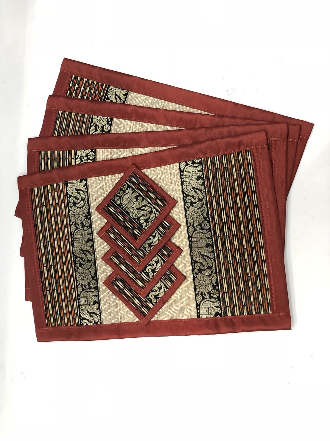 4er Tischset inklusive Untersetzer, rot, B 45 cm, T 30 cm von fischer's lagerhaus