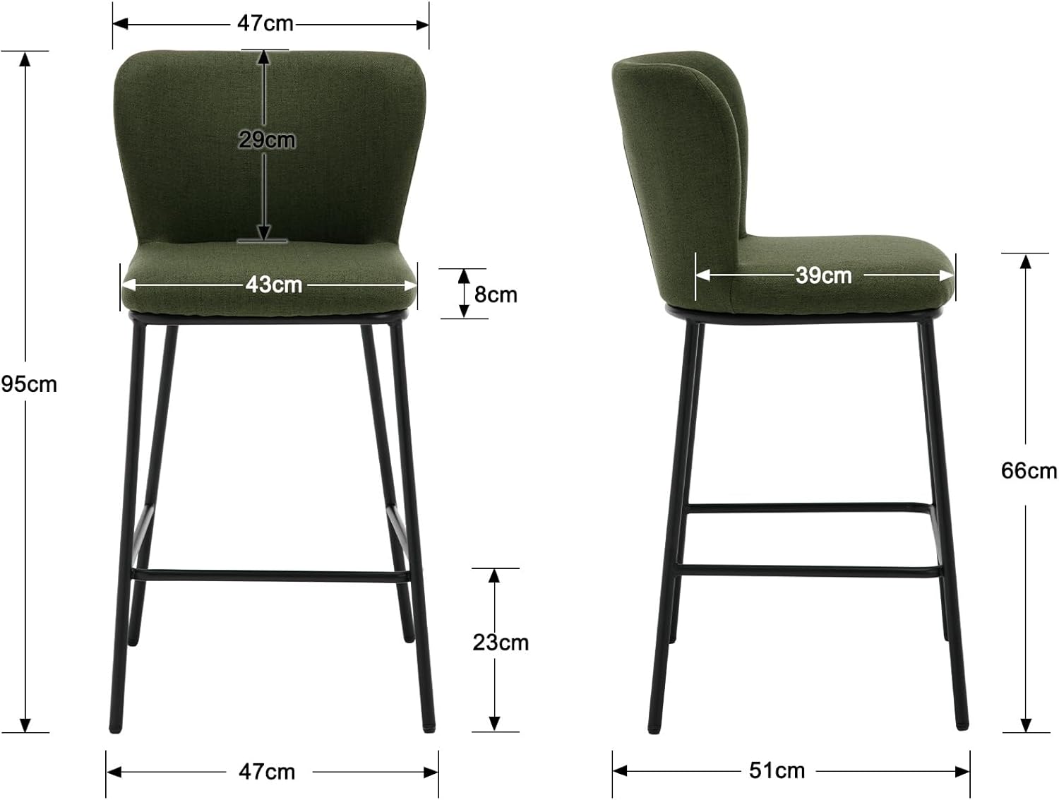 chairus Frühstück Barhocker 2er Set Thekenhocker für Esszimmer Armlose Leinen Küchenhocker Barstühle mit Rückenlehne Wohnzimmer (Grün)