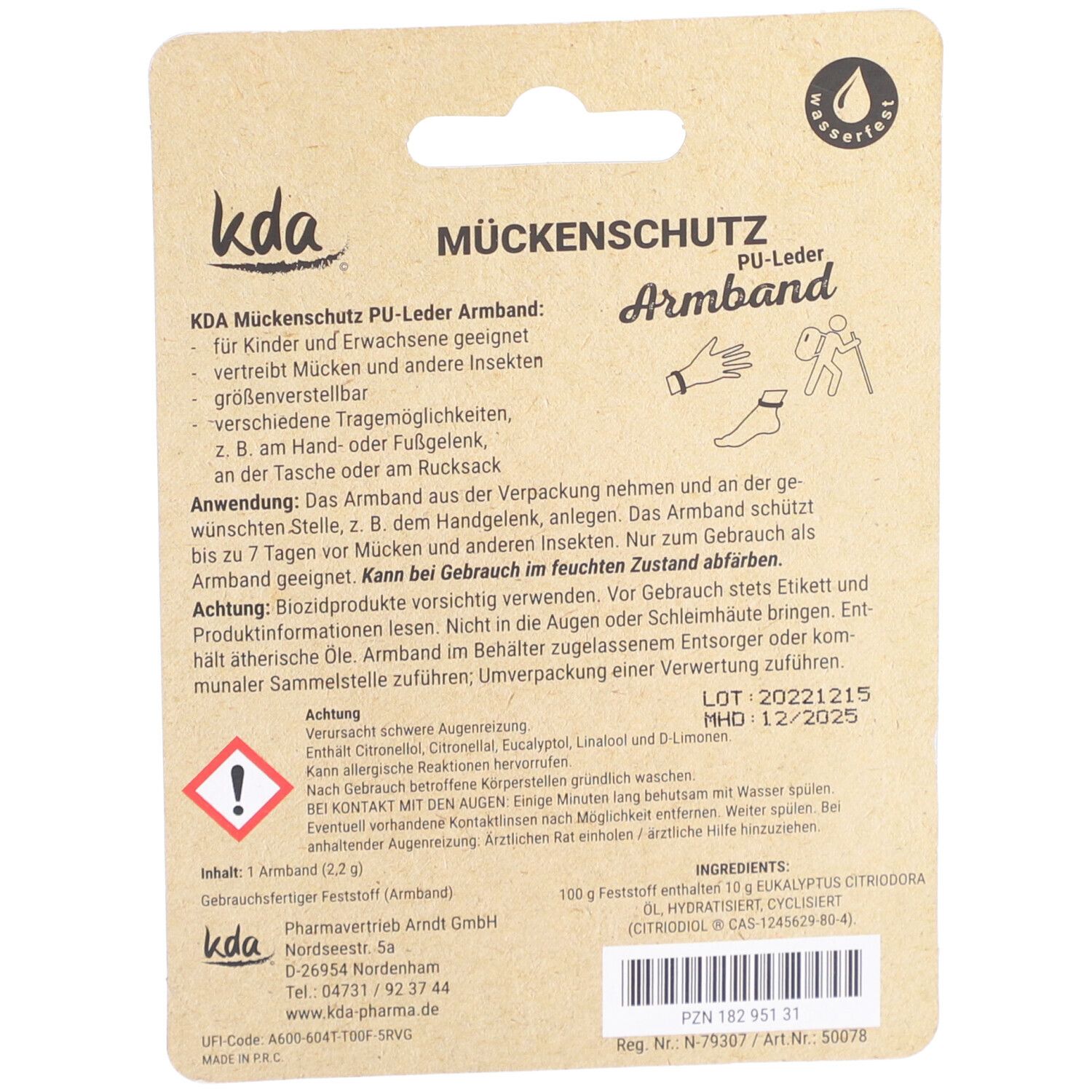 MÜCKENSCHUTZ Armband PU-Leder grau KDA