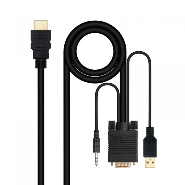Nanocable Cabo Conversor HDMI > VGA   Jack 3.5   USB-A 1.8M Preto