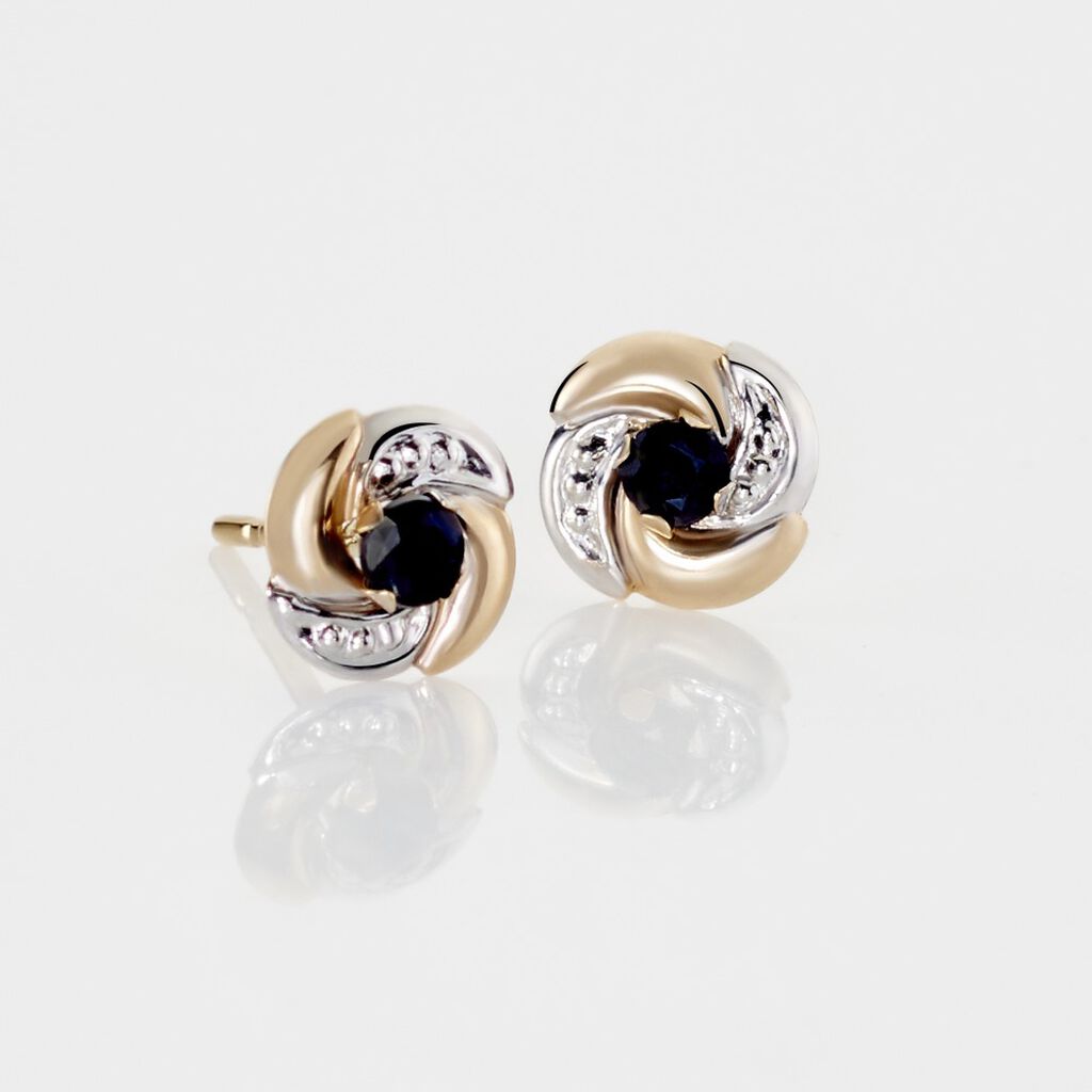 Boucles D'oreilles Puces Potentille Or Jaune Saphir