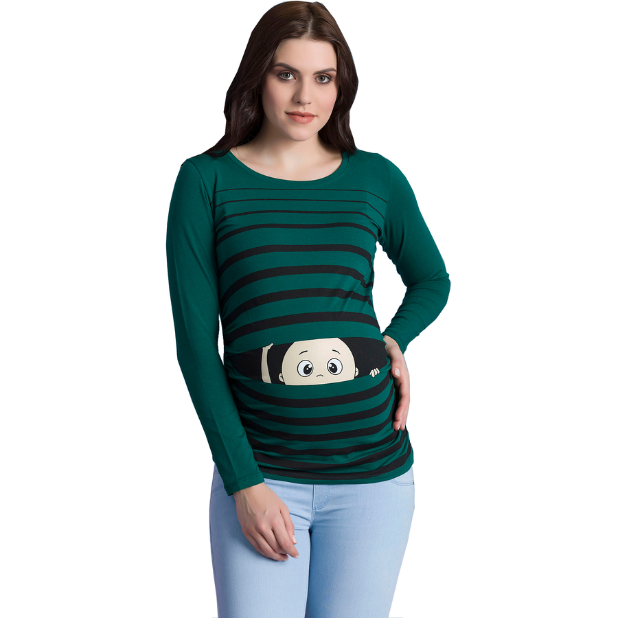 M.M.C. Umstandslangarmshirt Guck Guck mit Motiv Dunkelgrün