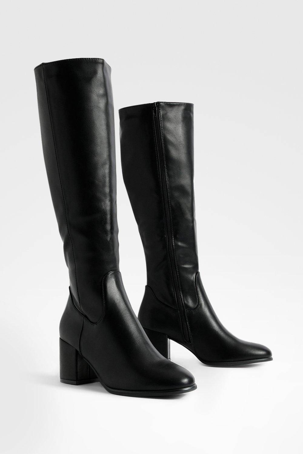 boohoo Bottes hautes à enfiler à talon bloc bas