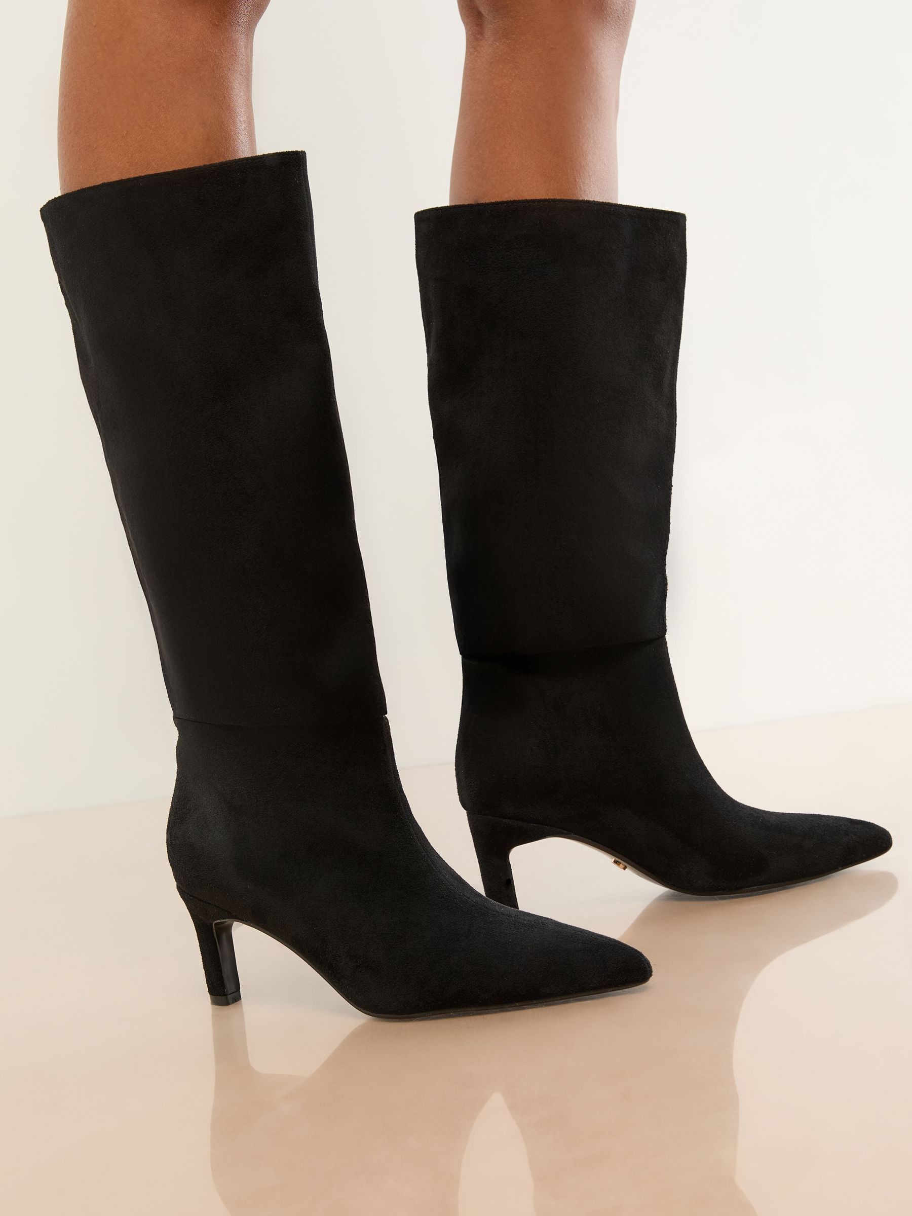 Zwart - Lipsy Faux Leather Knee High Low Kitten Heel Boots